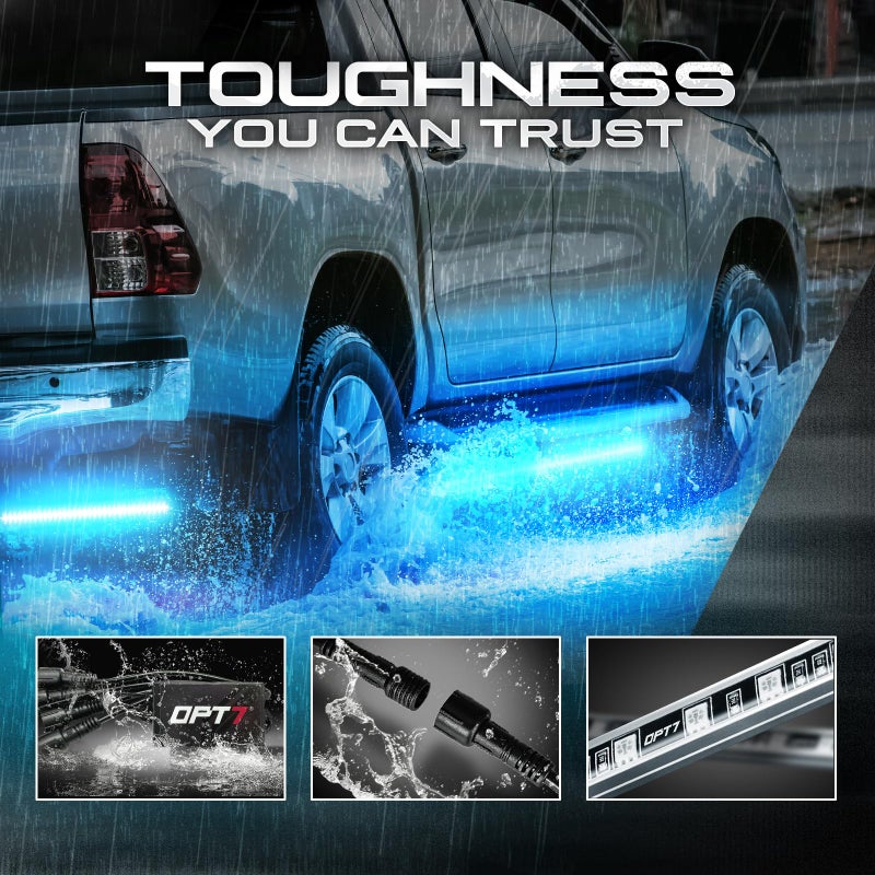 OPT7 Aura Aluminum Underglow LED Lighting Kit for Truck with Remote Control, 12V Exterior Waterproof Off-Road Neon Accent Underbody Light Bar, RGB Multicolor Under Car Decorations - Image 5